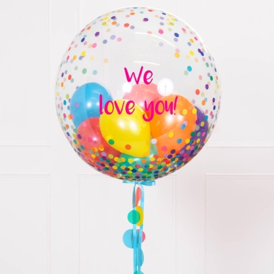 Personalised Multi Coloured Printed Dots Bubble Balloon