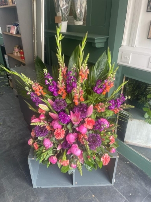 Cerise, Orange and Purple Front Facing Arrangement