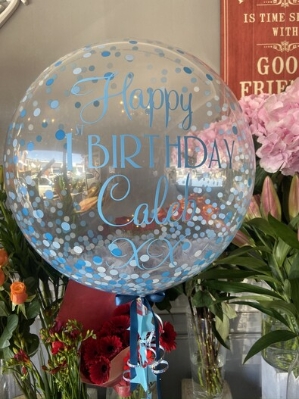 Personalised Blue Printed Dots Bubble Balloon