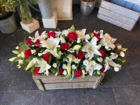 Red and White Casket Spray