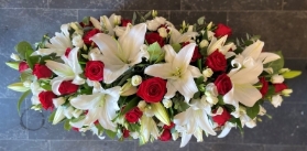 Red and White Casket Spray