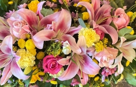 Coffin Tribute Yellow and Pink