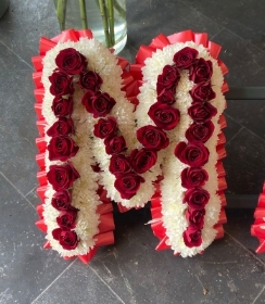 Red Spray Rose Dotted Tribute Letters