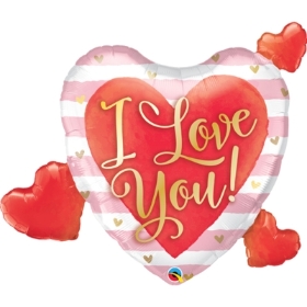 37 inch I Love You Pink Stripes & Hearts Foil Balloon