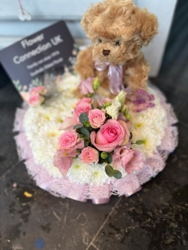 Pink Baby Girl Funeral Posie with Teddy