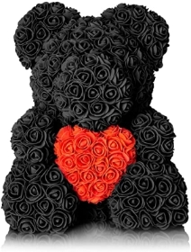 Black Forever Rose Bear with Red Heart