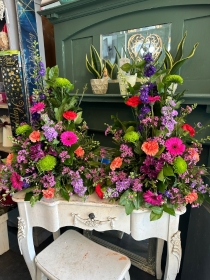 Cerise, Purple and Green Front Facing Arrangement
