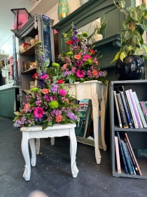 Cerise, Purple and Green Front Facing Arrangement