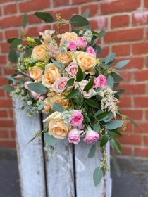 Peaches and Pink Cascading Bridal Bouquet