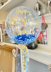 Personalised Blue Printed Dots Bubble Balloon