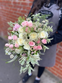 Pink and White Cascading Bridal Bouquet