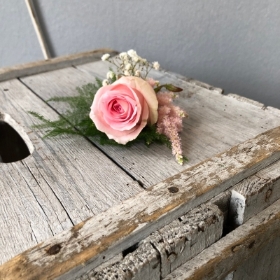 Pink Rose Buttonhole with Astilbe & Gypsophila