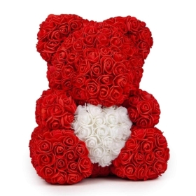 Red Forever Rose Bear with White Heart