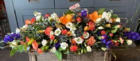 Royal Blue & Orange Casket Spray