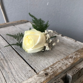 Rose Buttonhole with Gypsophila