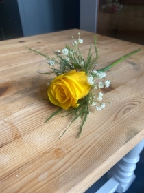 Yellow Rose buttonhole with Gypsophila